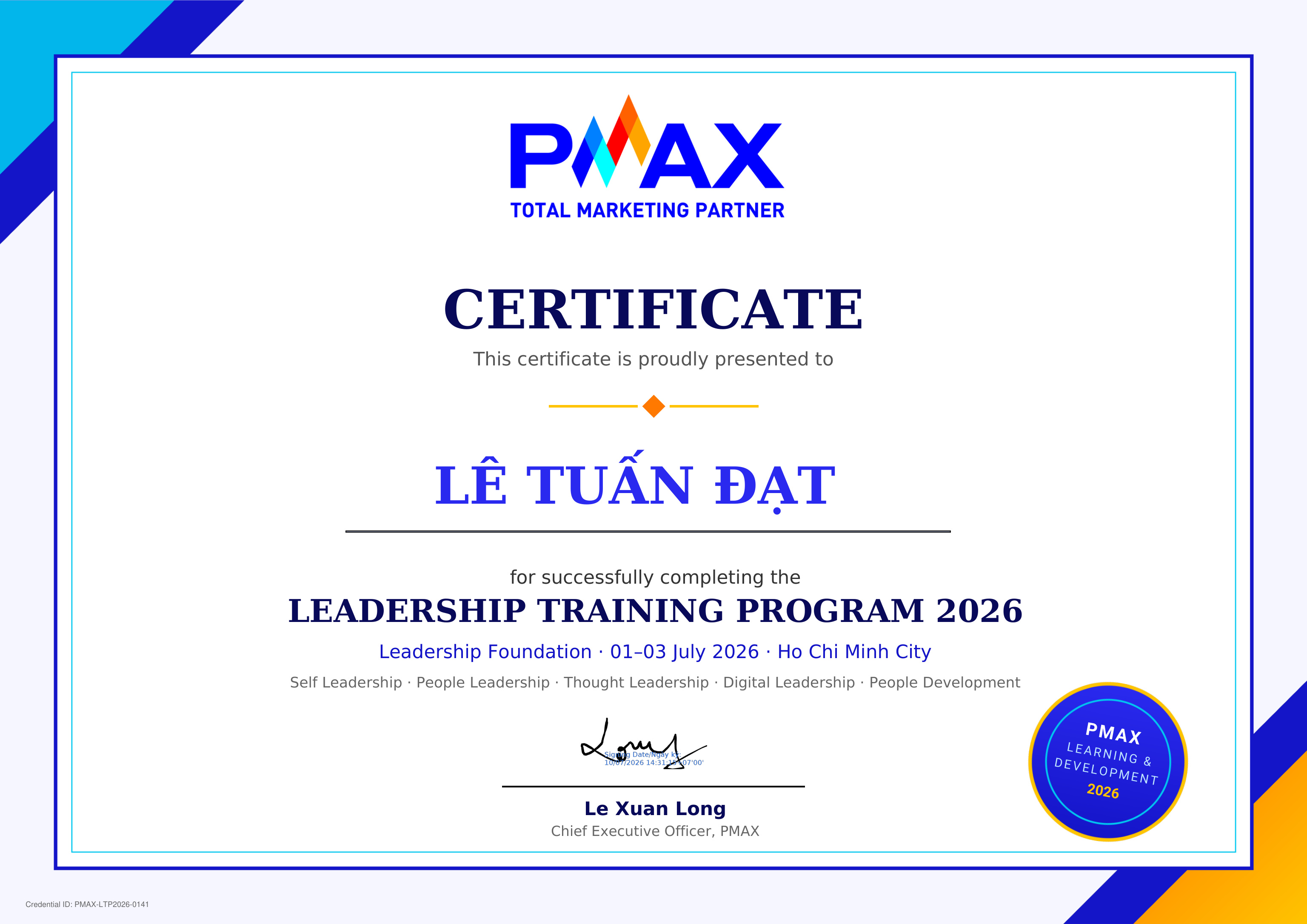 Certificate for LÊ TUẤN ĐẠT